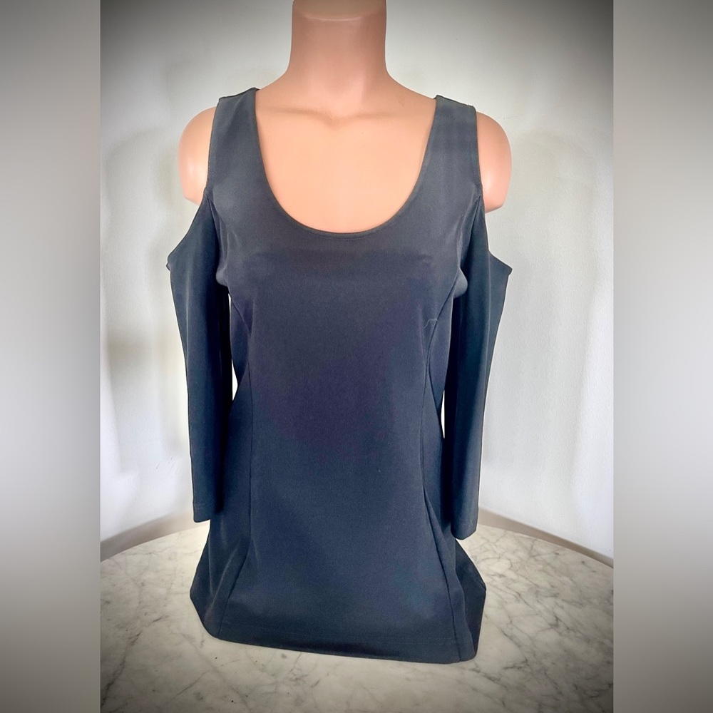 BOSTON PROPER Travel Collection Black Cold Shoulder Top 3/4 sleeve Sz Small NWOT